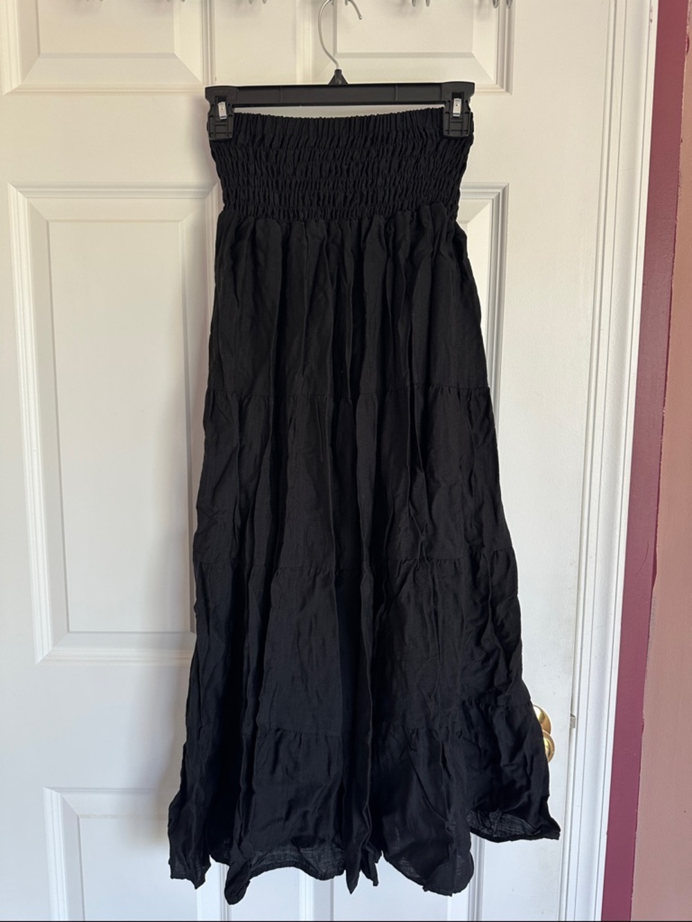 Black Smocked Waist Maxi Skirt